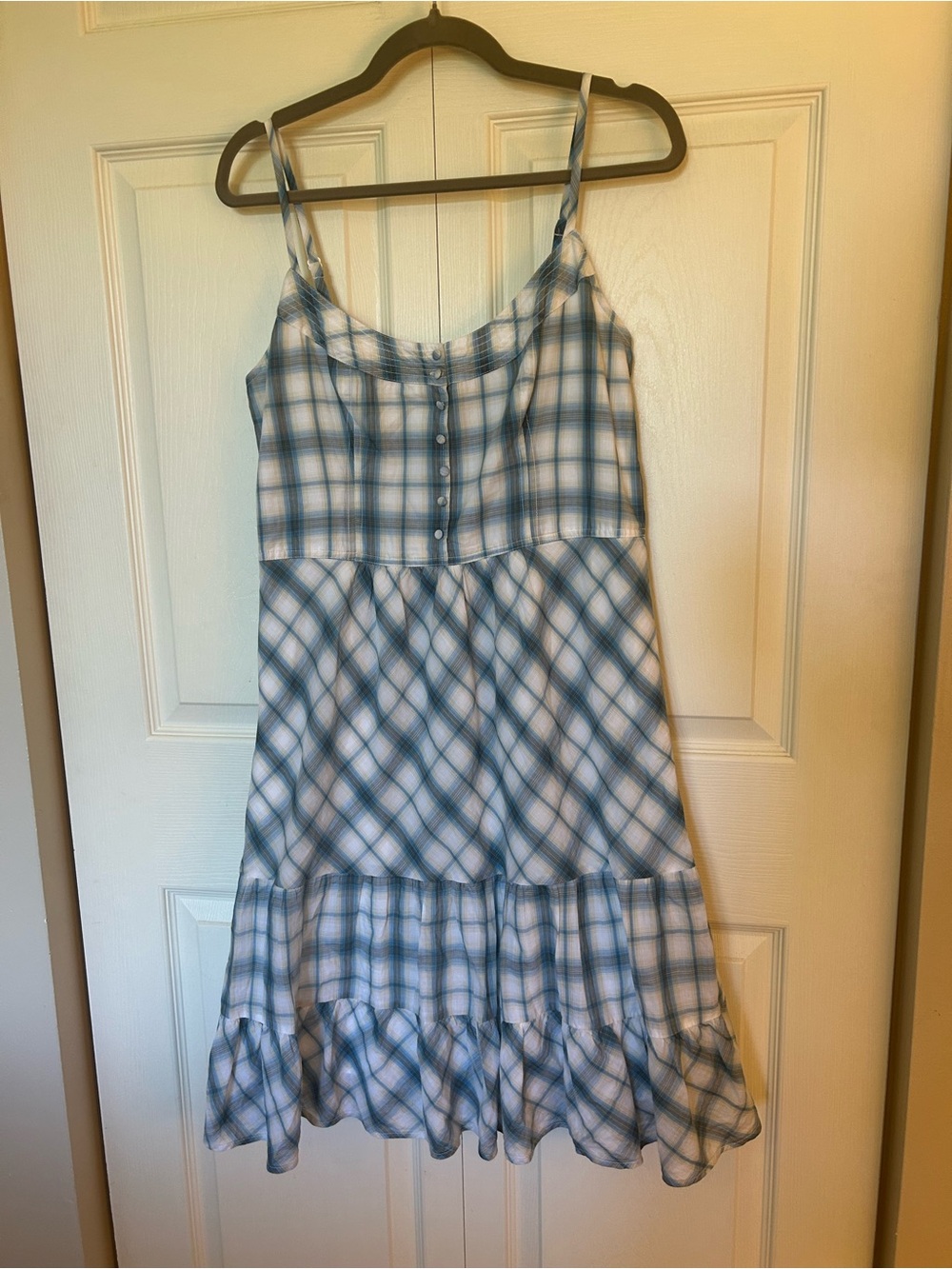 American Eagle Blue Plaid Tiered Sundress